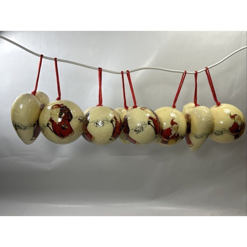 lot 9 Vintage Decoupage paper mache Christmas Scene Balls Ornaments Victorian